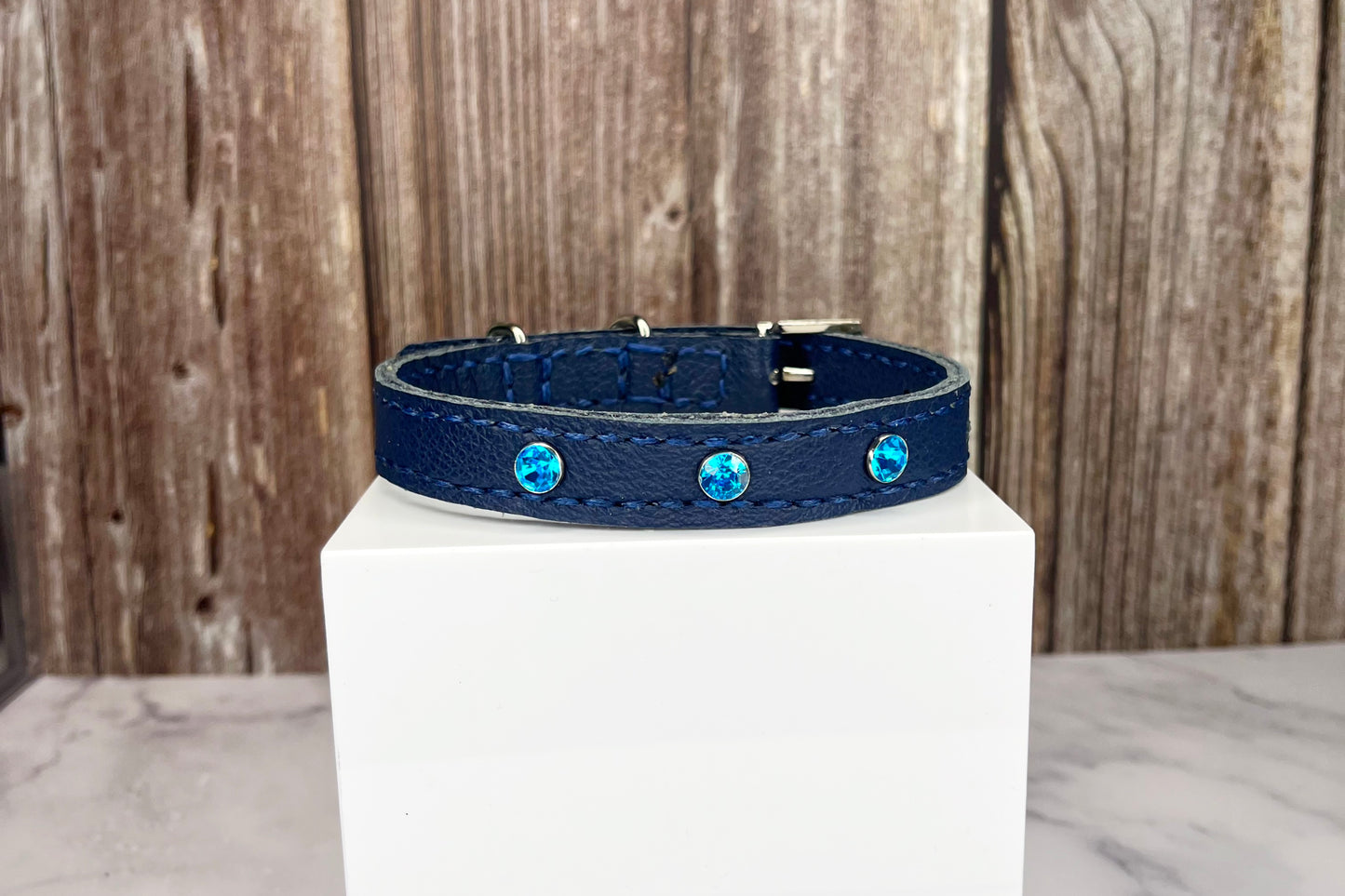 Small Navy Blue Collar with Turquoise Diamantes