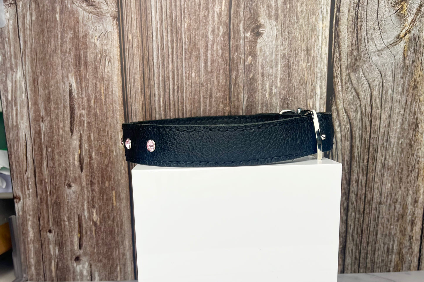 Large Black Collar with Light Pink Diamante