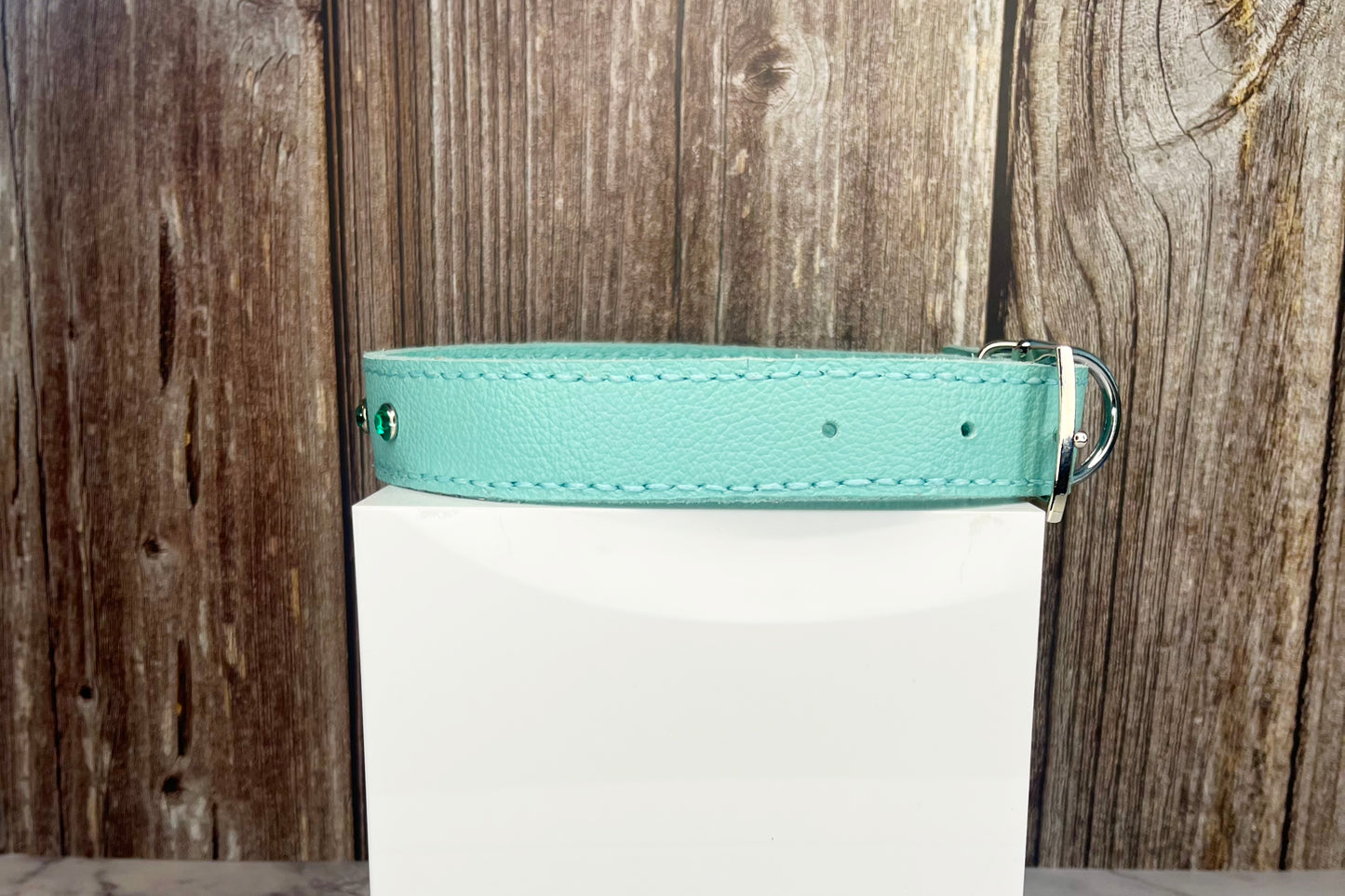 Large Aqua Green Collar with Jade Green Diamante