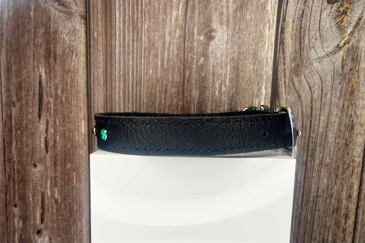 Large Black Collar with Jade Green Diamante