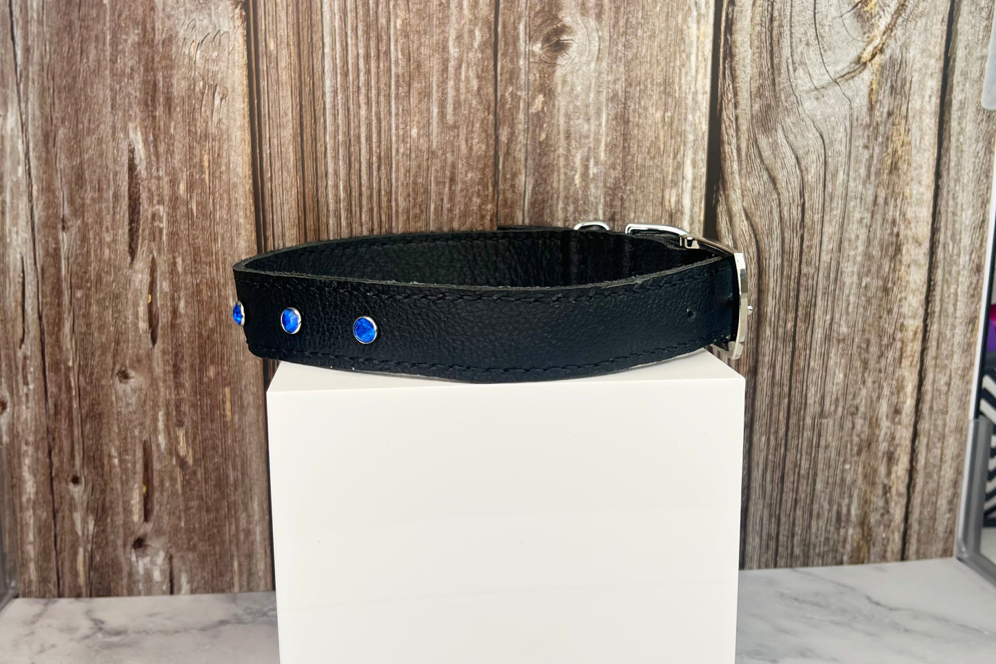 Large Black Collar with Royal Blue Diamante