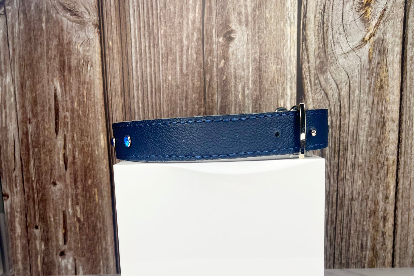 Large Navy Blue Collar with Navy Blue Diamante