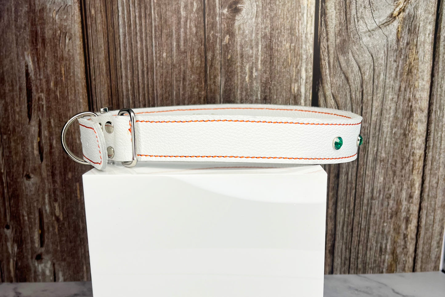 Large White Collar with Jade Green Diamante