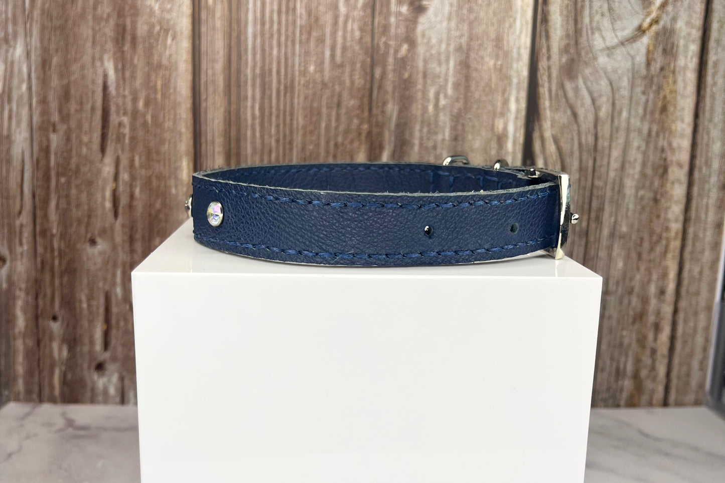 Medium Navy Blue Collar with AB Diamantes
