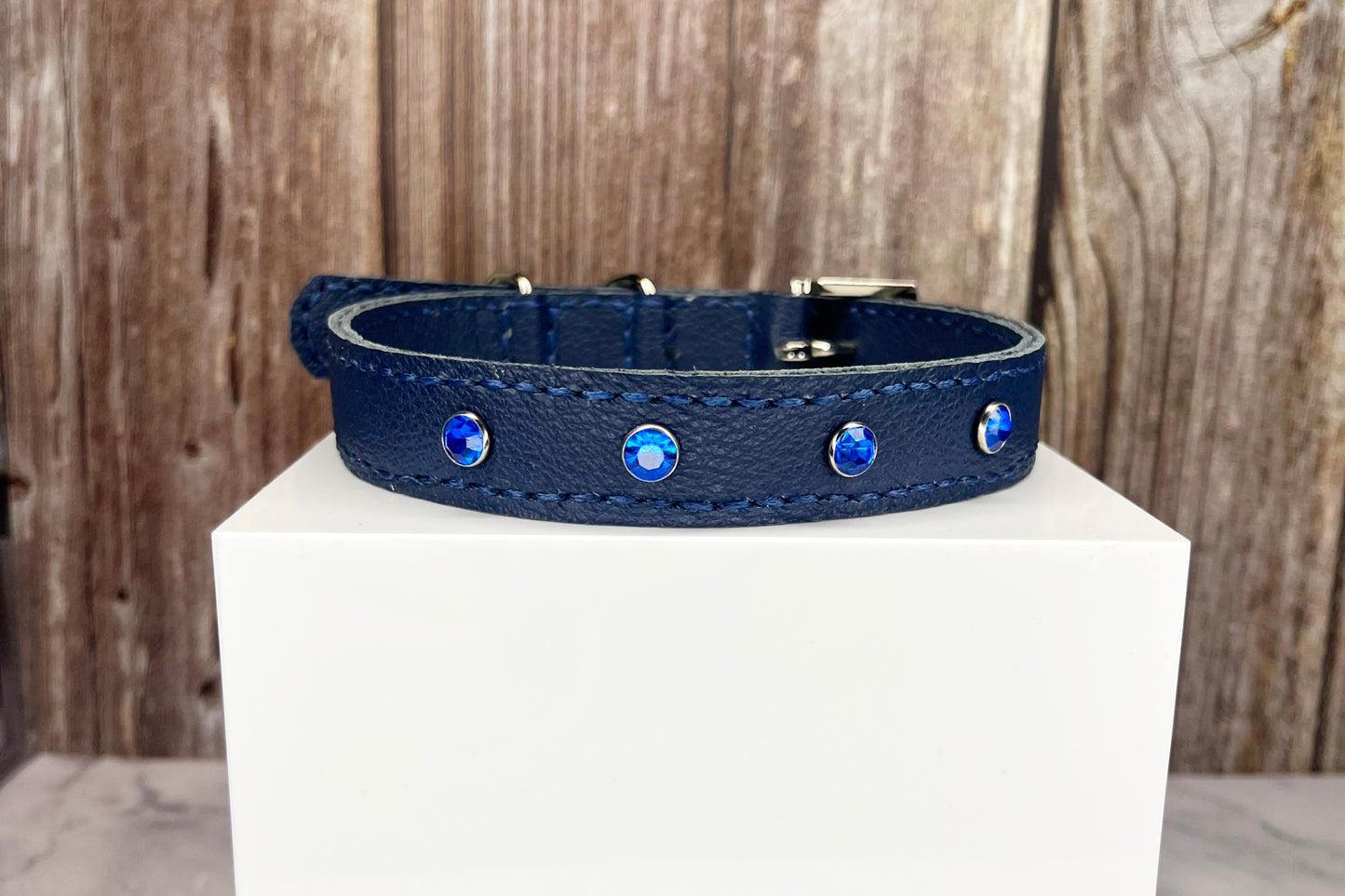 Medium Navy Blue Collar with Royal Blue Diamante