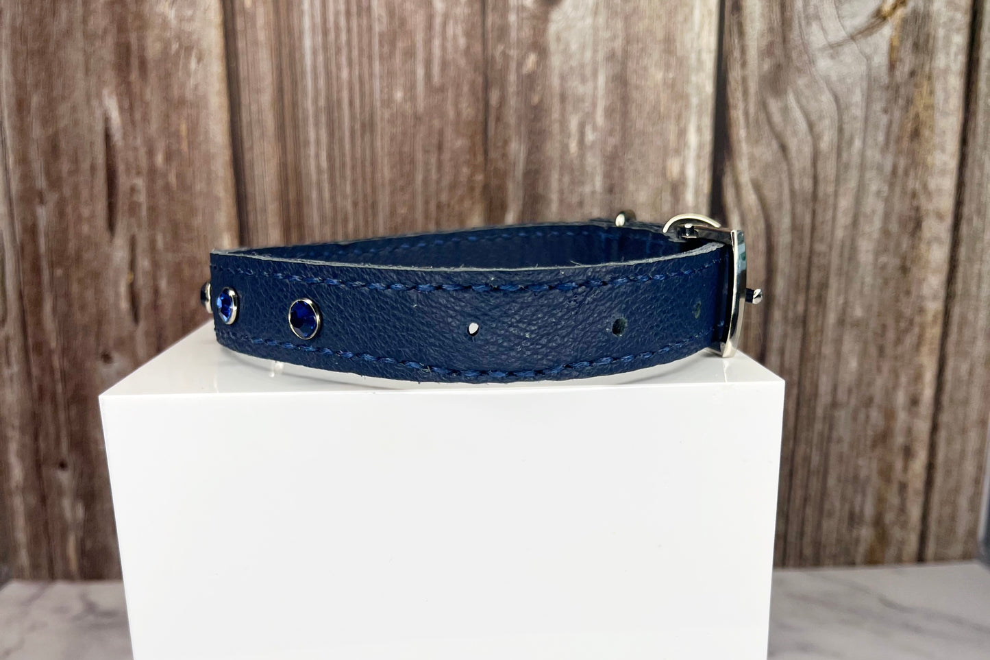Medium Navy Blue Collar with Midnight Blue Diamantes
