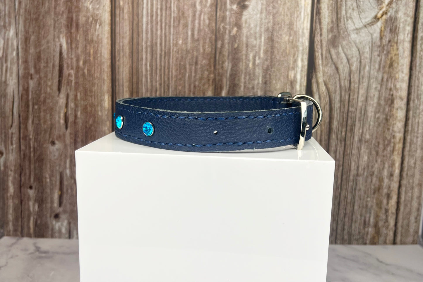 Medium Navy Blue Collar with Turquoise Diamantes