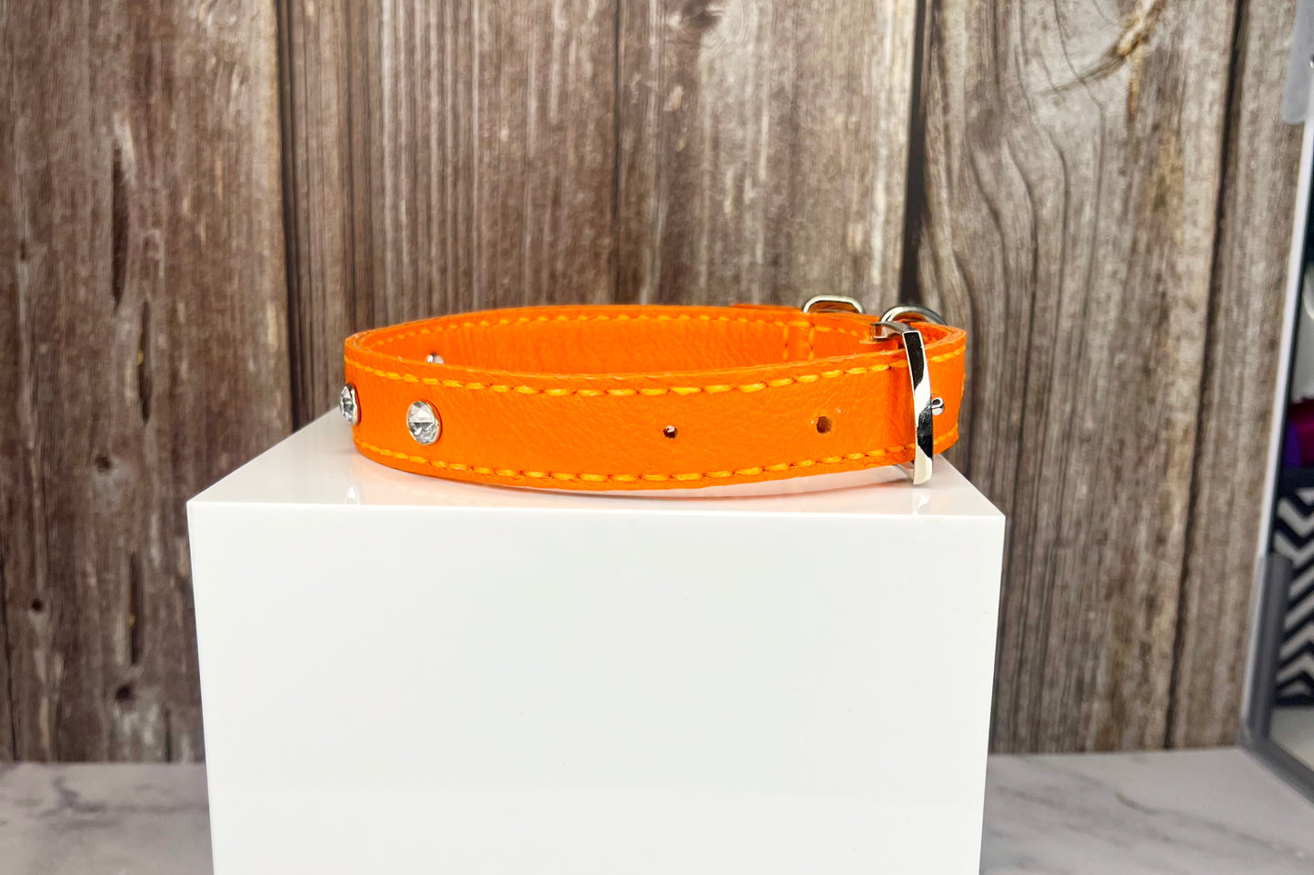 Medium Orange Collar with Clear Diamantes