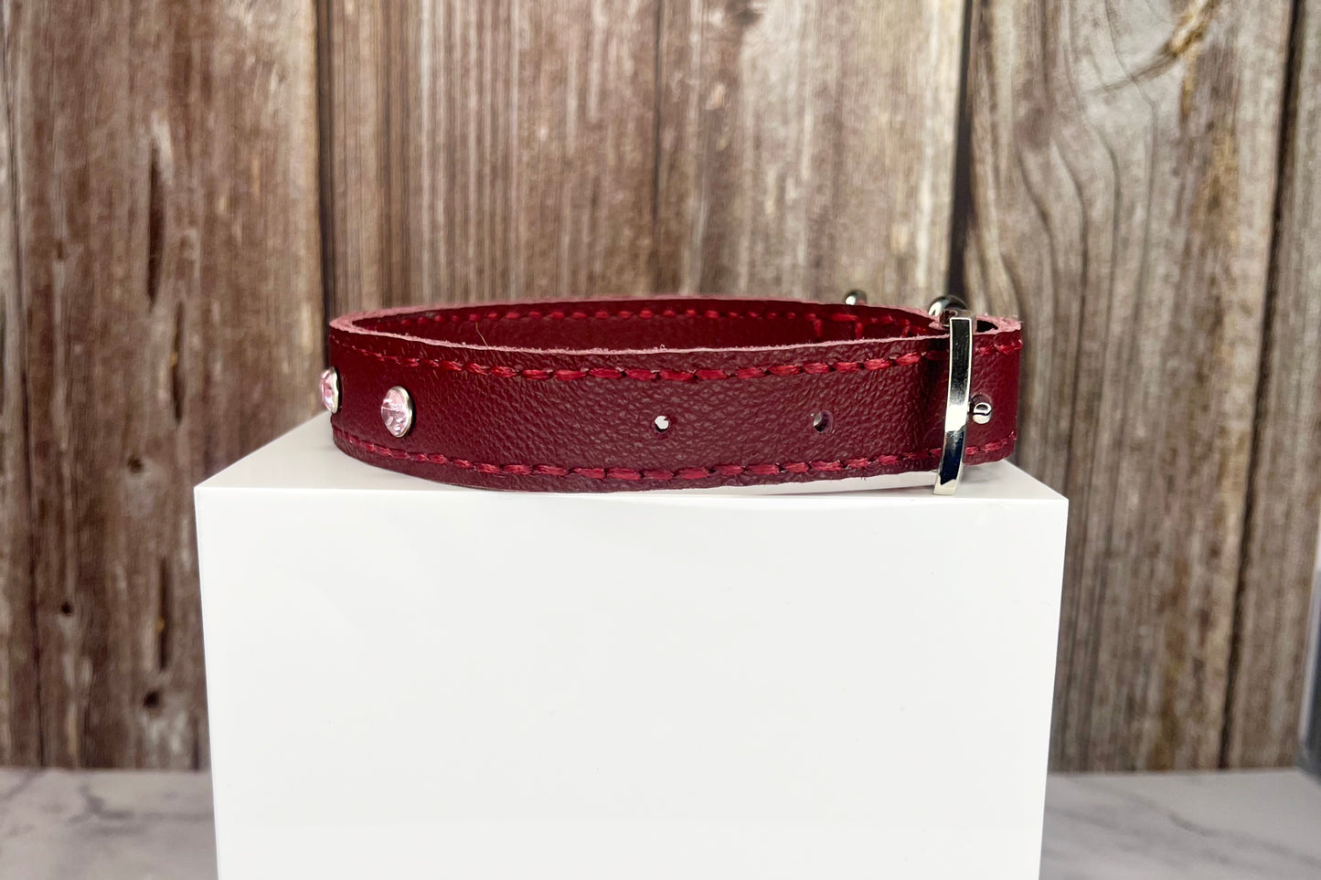 Medium Red Collar with Light Pink Diamante