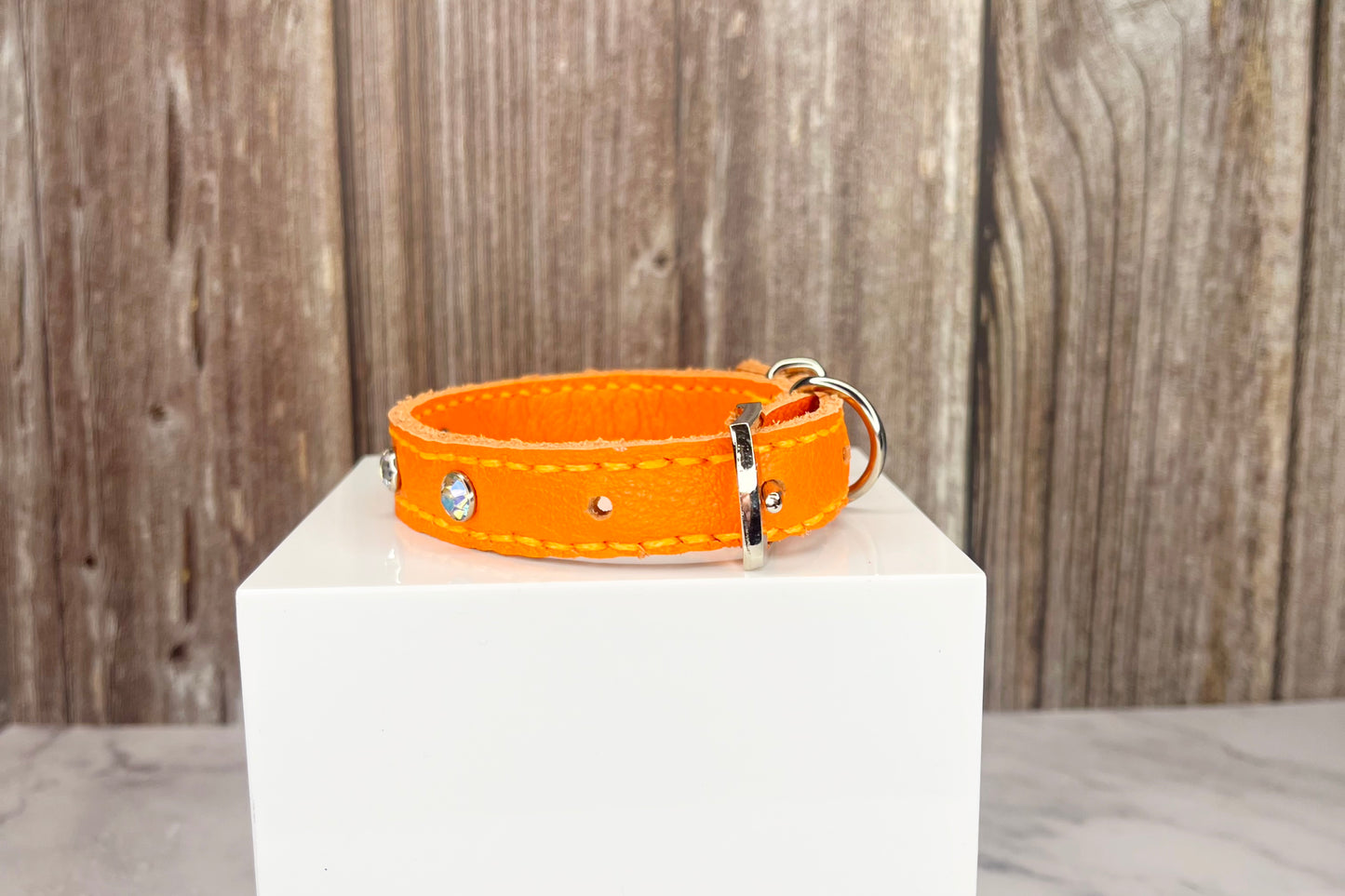 Small Orange Collar with Clear Diamante