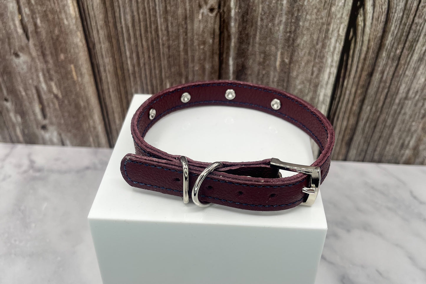 Red Leather Collar with Midnight Blue Gem Rivets