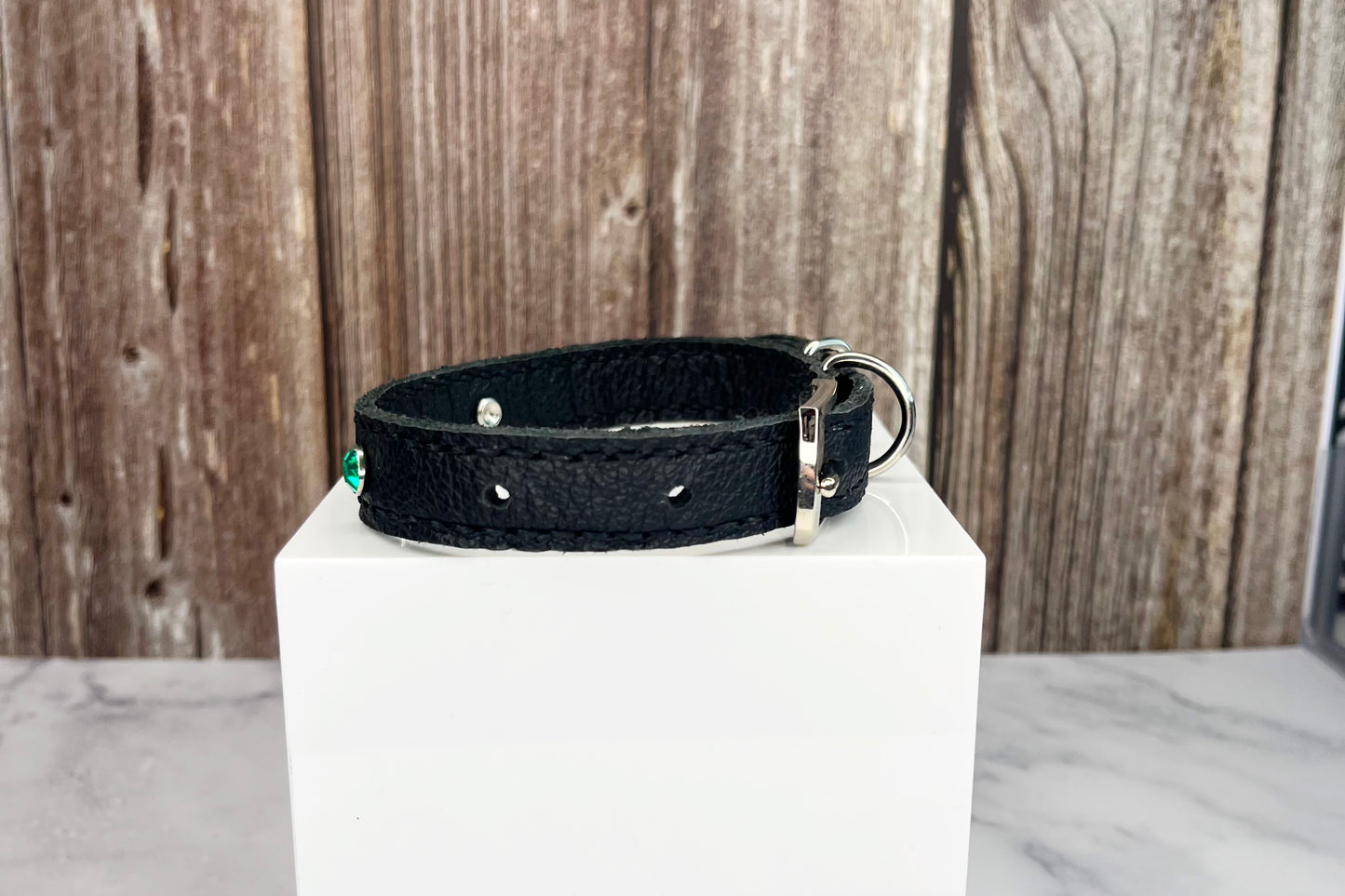 Small Black Collar with Jade Green Diamante
