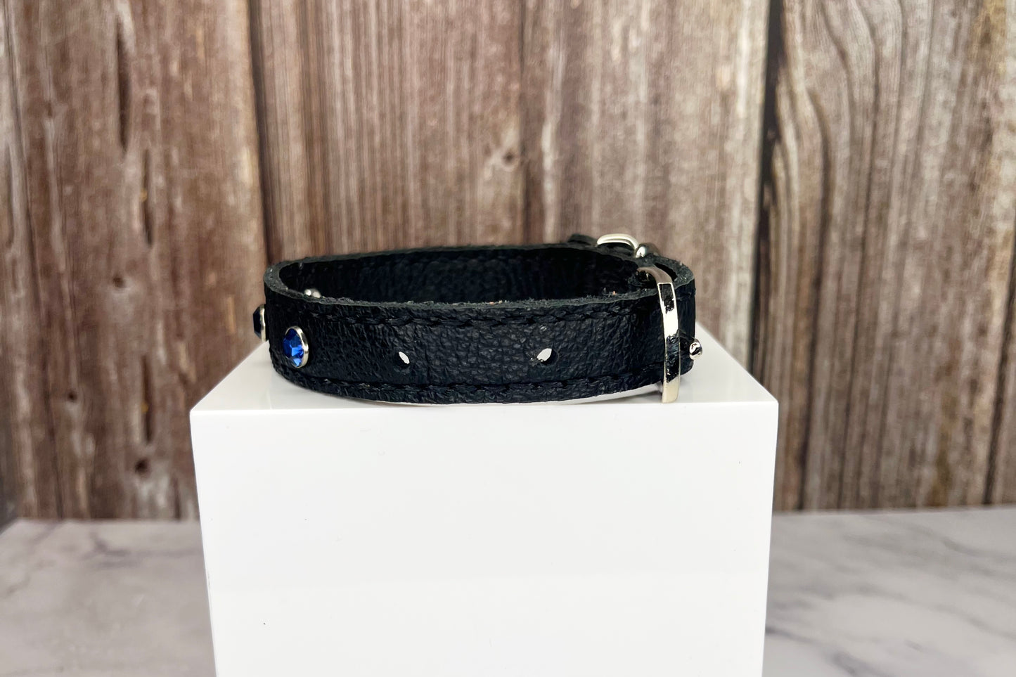 Small Black Collar with Midnight Blue Diamantes