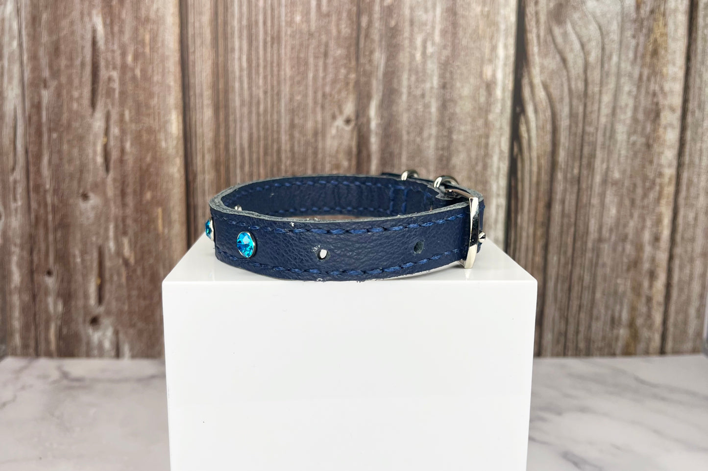 Small Navy Blue Collar with Turquoise Diamantes