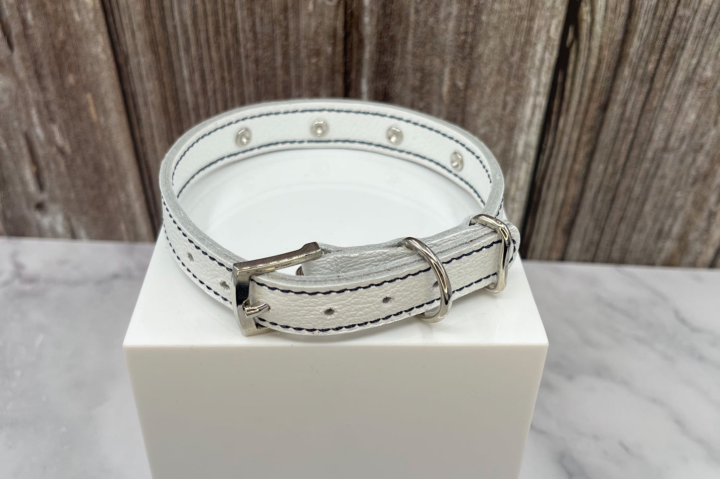 White Leather Collar with Black Rivets