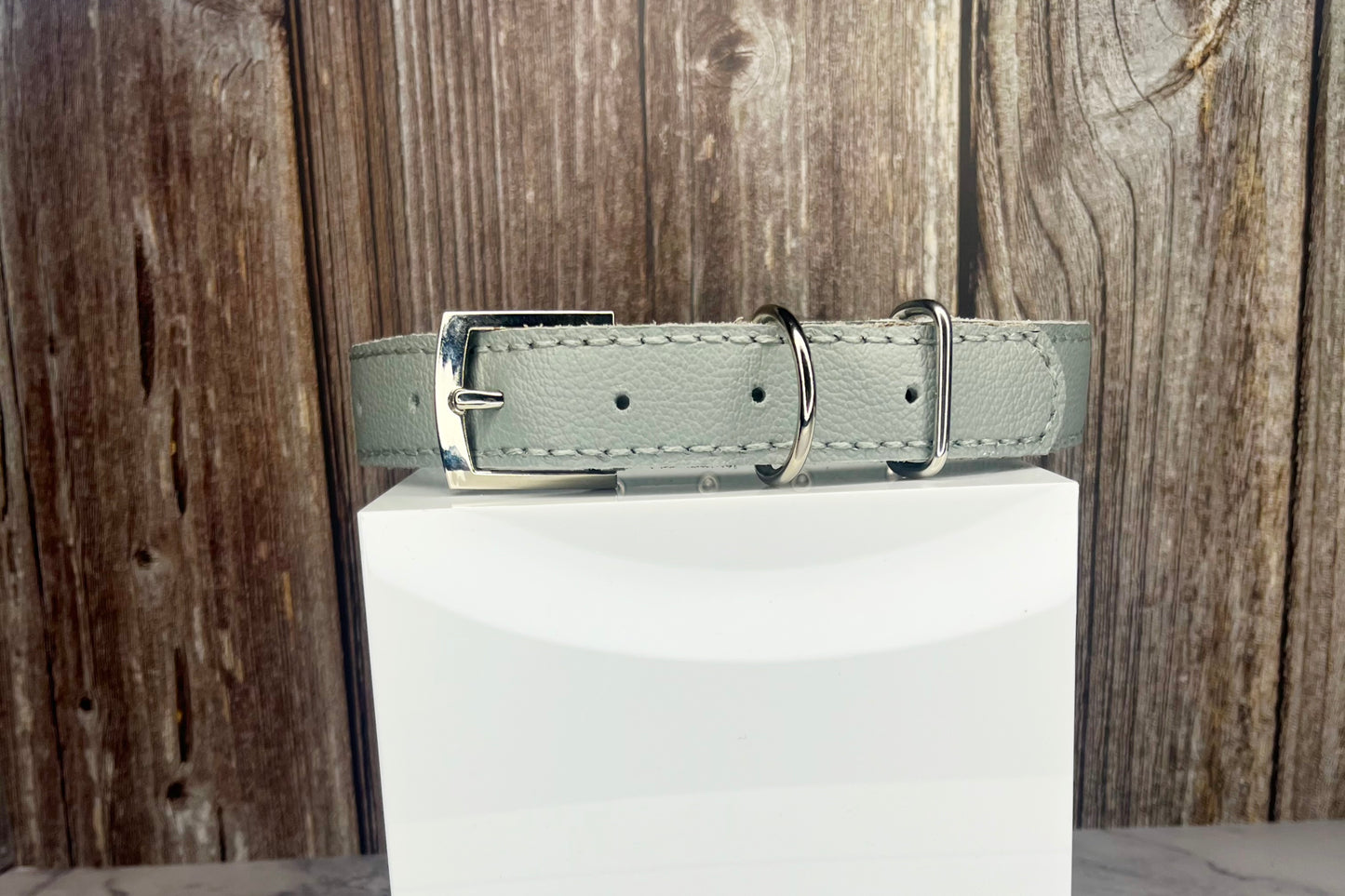 Large Grey Leather Collar with Black Diamante