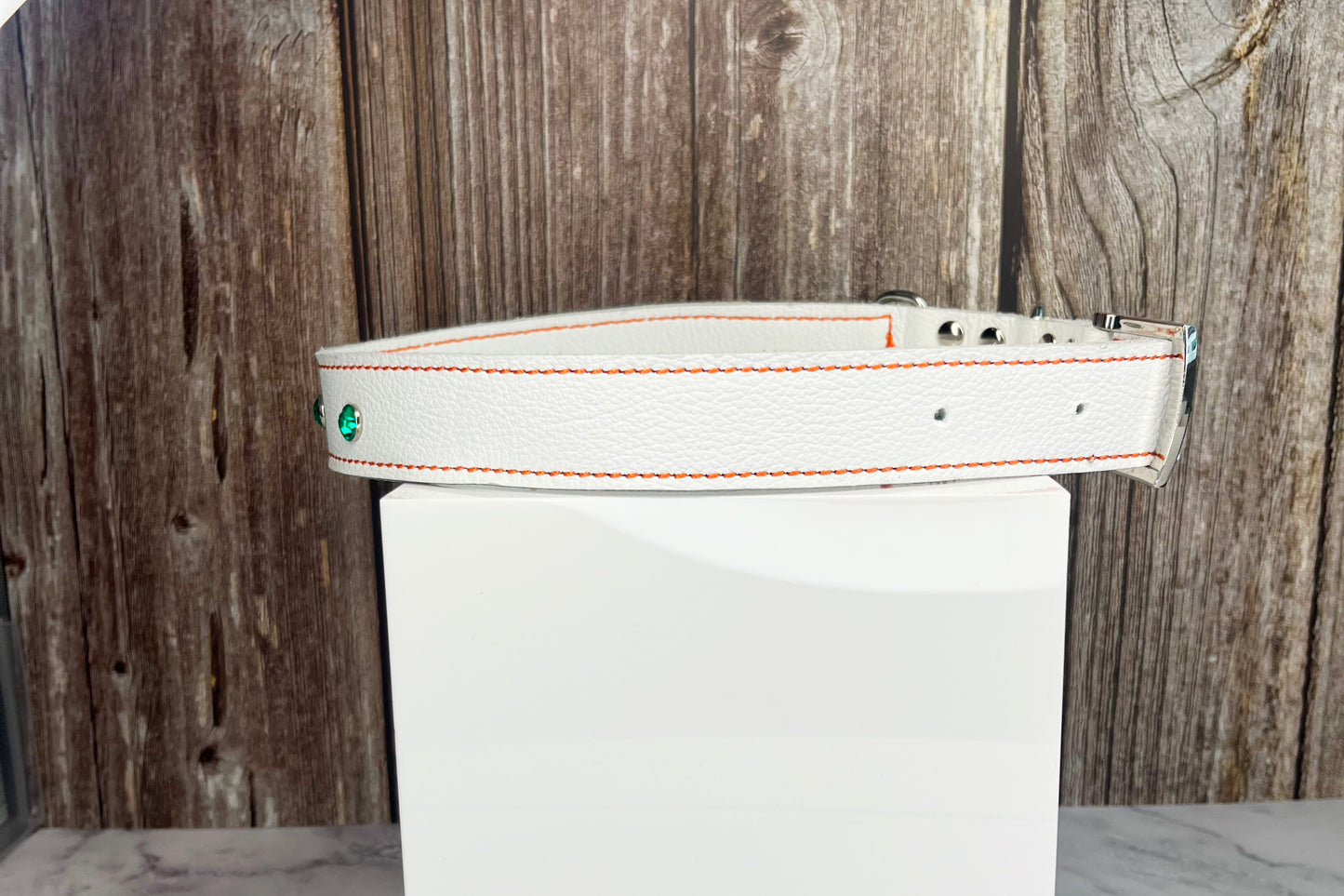 Large White Collar with Jade Green Diamante