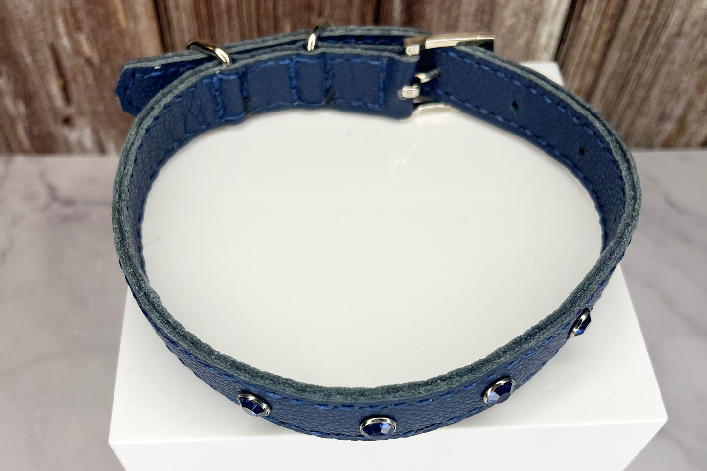 Medium Navy Blue Collar with Midnight Blue Diamantes