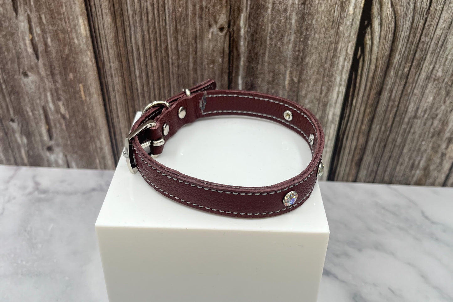 Small Red Leather Collar with AB Gem Rivets