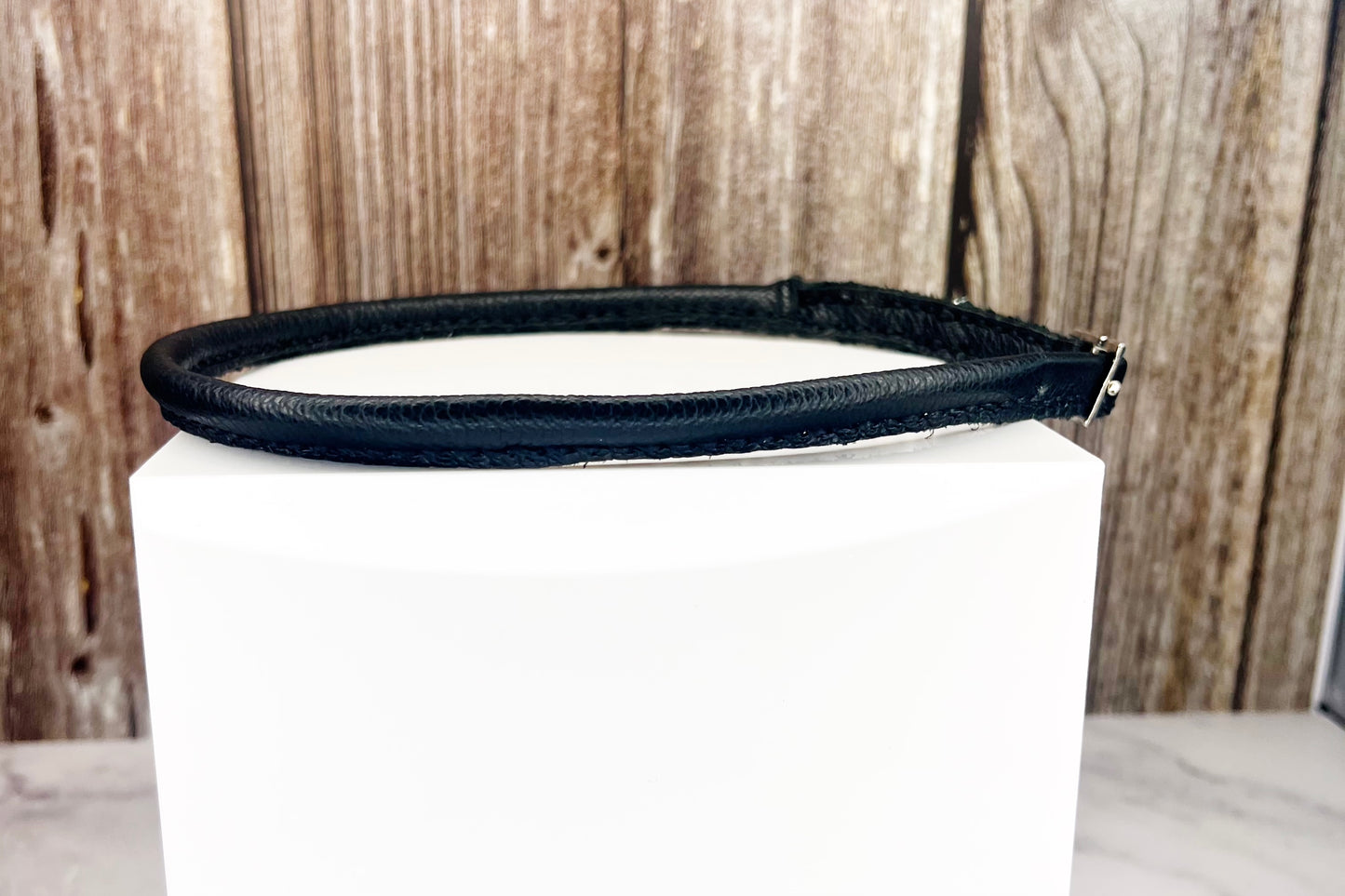 Thin Rolled Black Leather Dog Collar