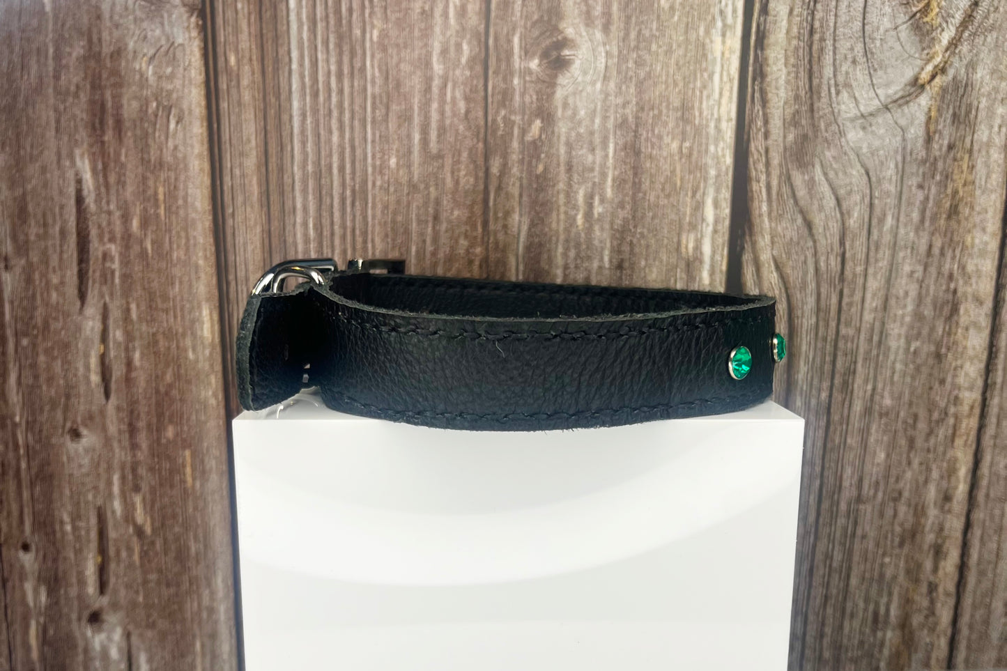 Large Black Collar with Jade Green Diamante