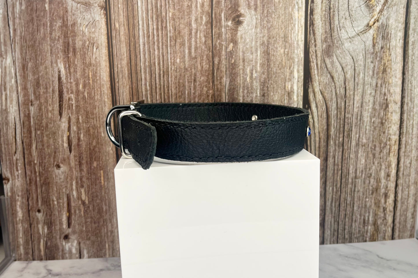 Large Black Collar with Royal Blue Diamante