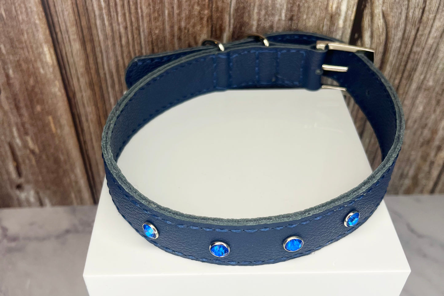 Large Navy Blue Collar with Navy Blue Diamante