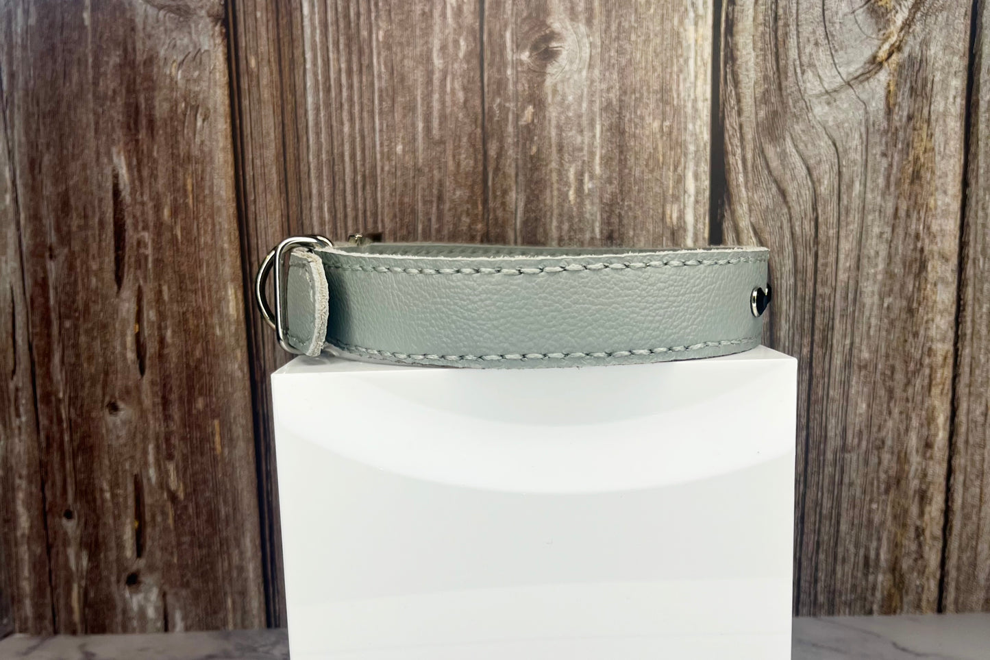 Large Grey Leather Collar with Black Diamante