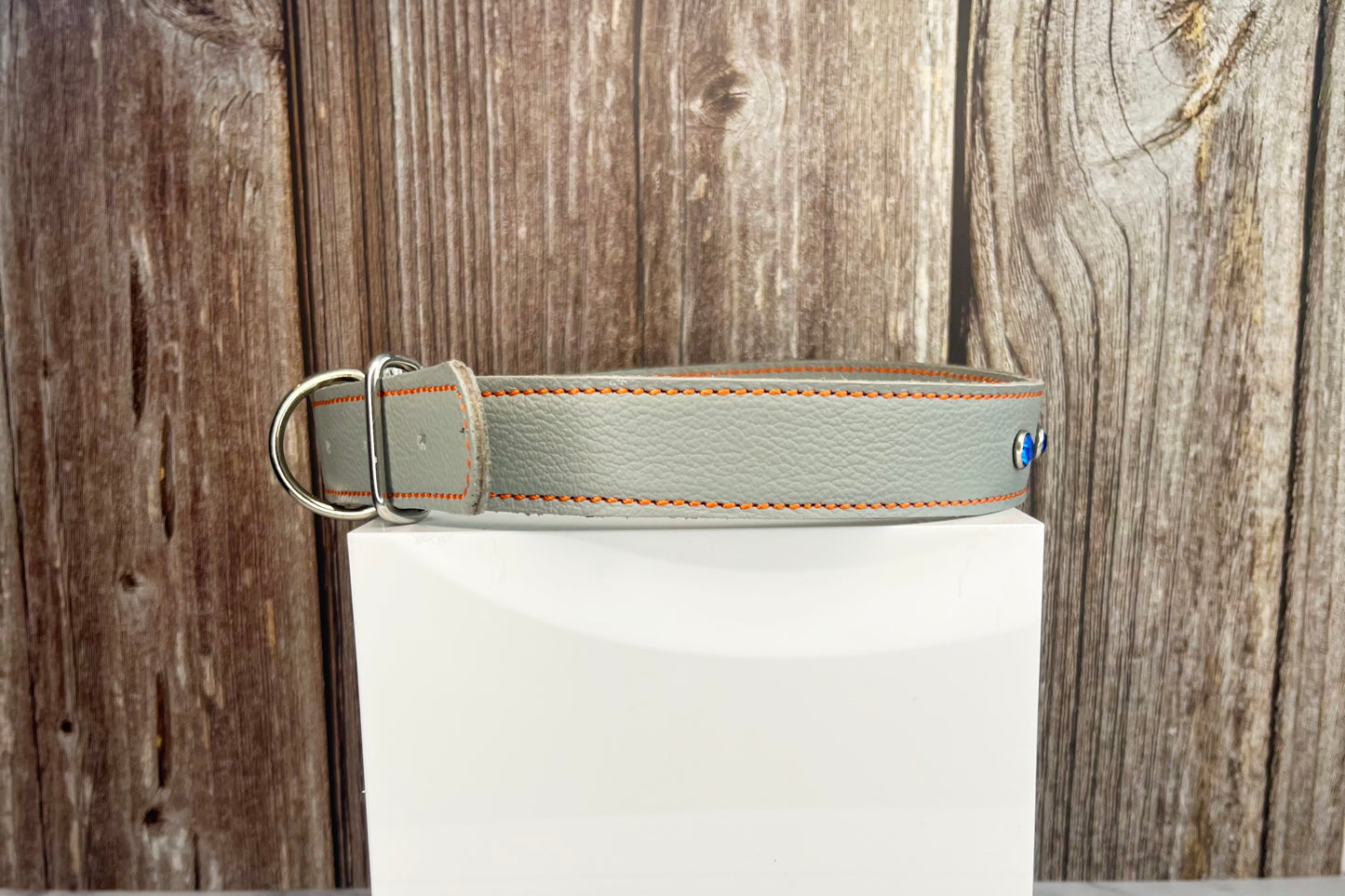 Large Grey Collar with Royal Blue Diamante