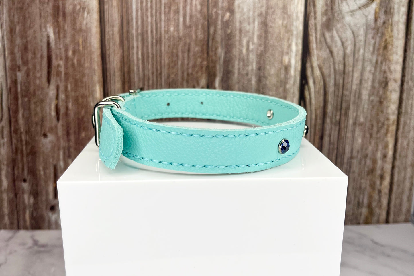 Medium Aqua Green Collar, Midnight Blue Diamantes