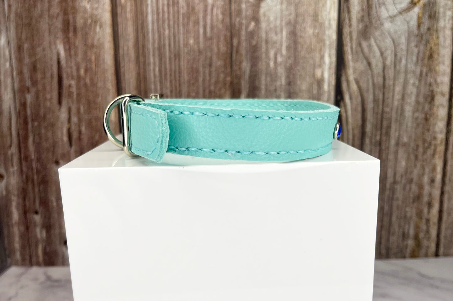 Medium Aqua Green Collar with Royal Blue Diamantes