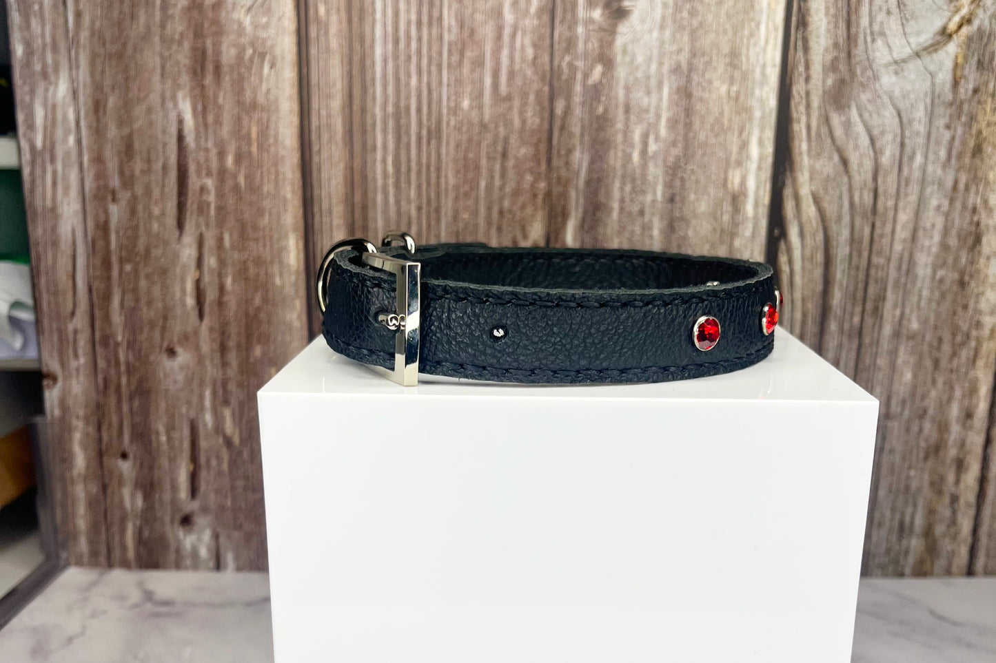 Medium Black Collar with Red Diamantes