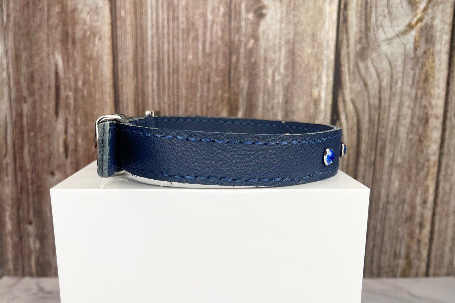 Medium Navy Blue Collar with Royal Blue Diamante
