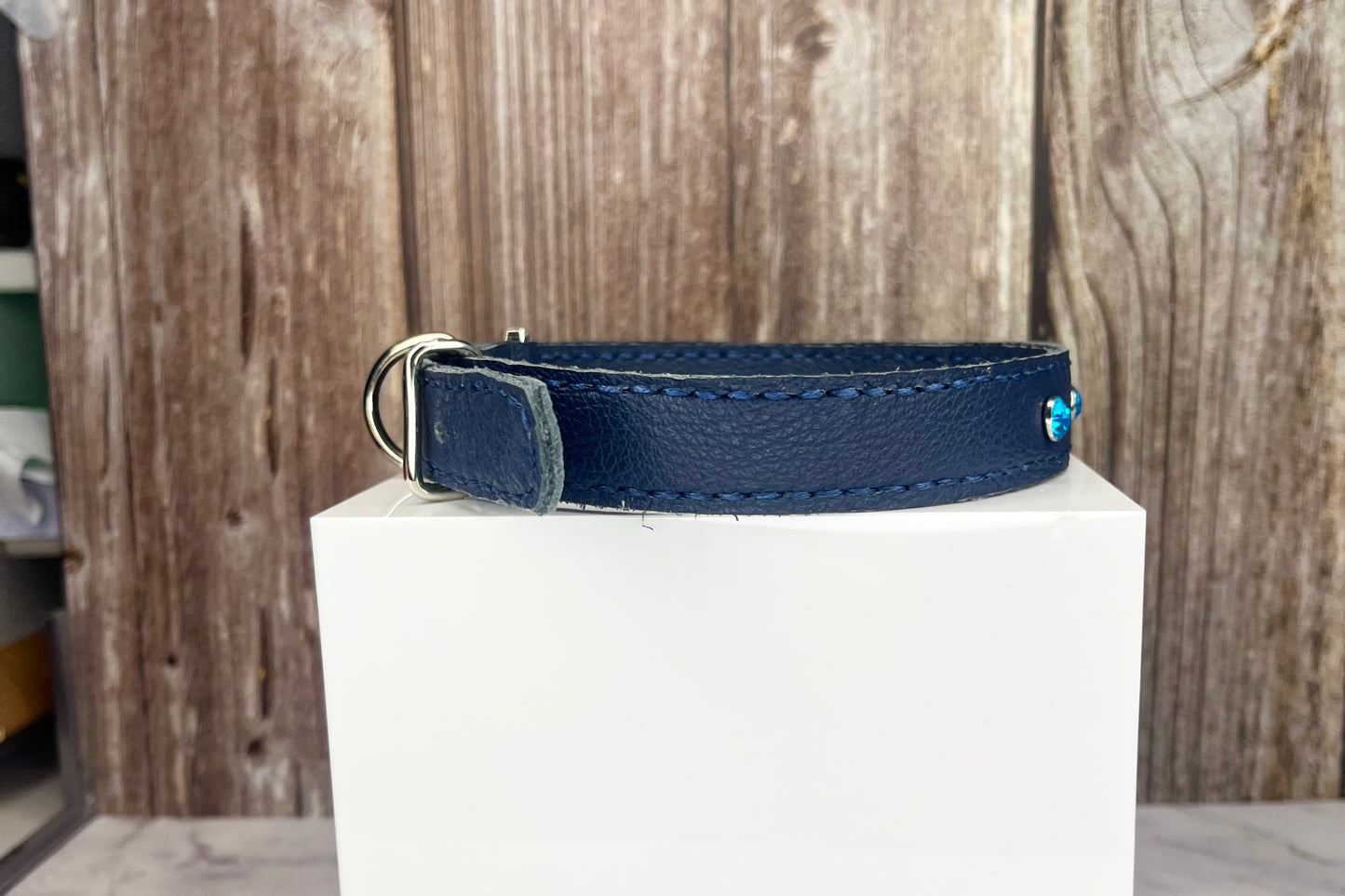 Medium Navy Blue Collar with Turquoise Diamantes