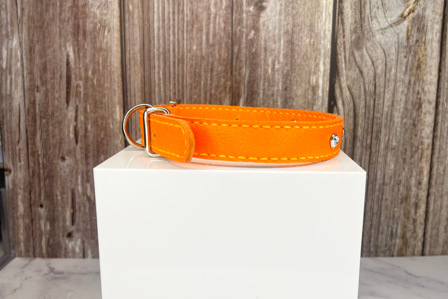 Medium Orange Collar with Clear Diamantes