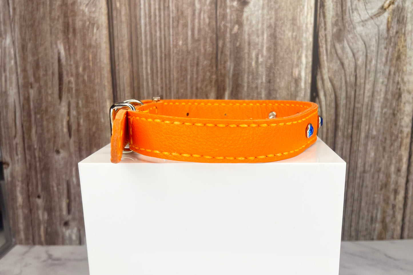 Medium Orange Collar with Royal Blue Diamante