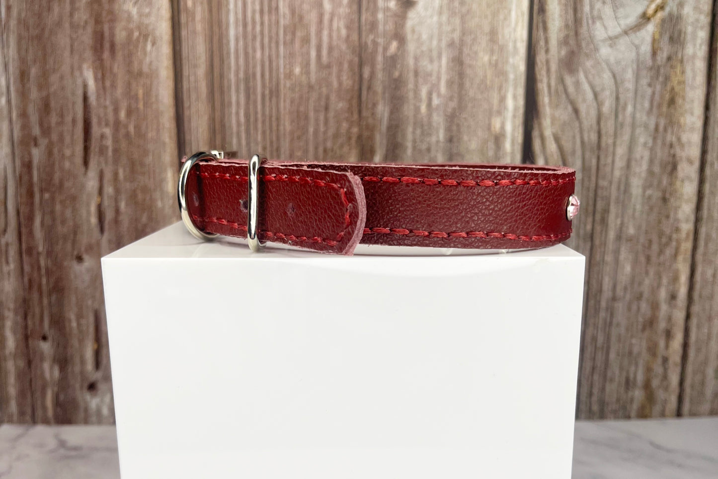 Medium Red Collar with Light Pink Diamante
