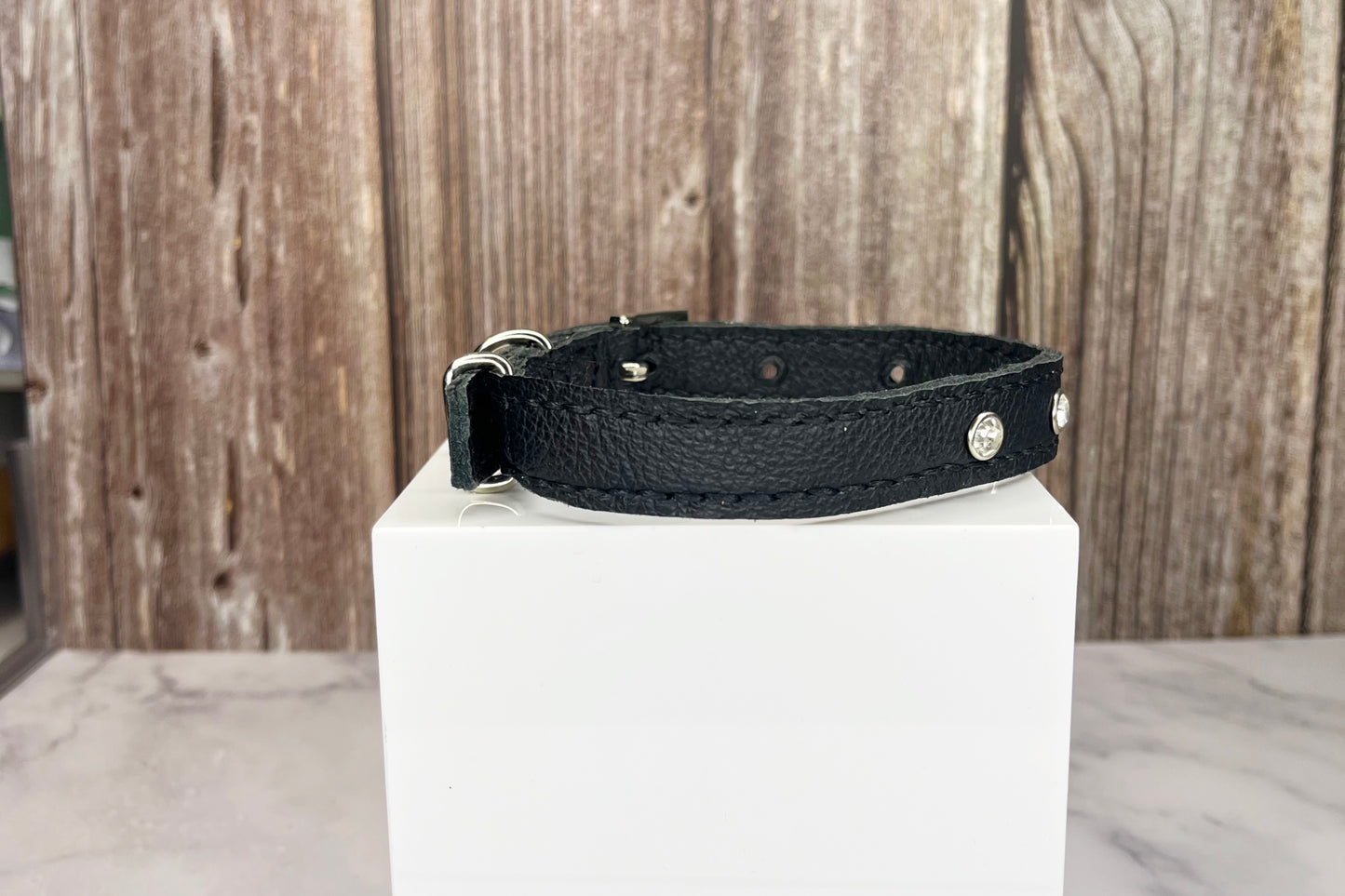 Small Black Collar with Clear Diamante