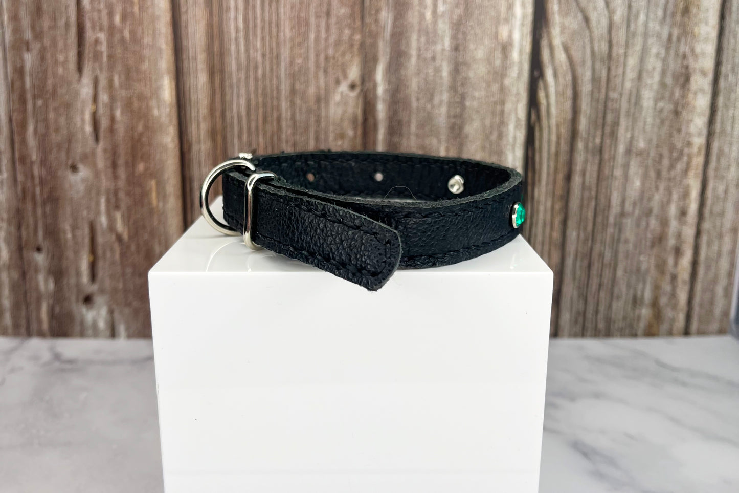 Small Black Collar with Jade Green Diamante