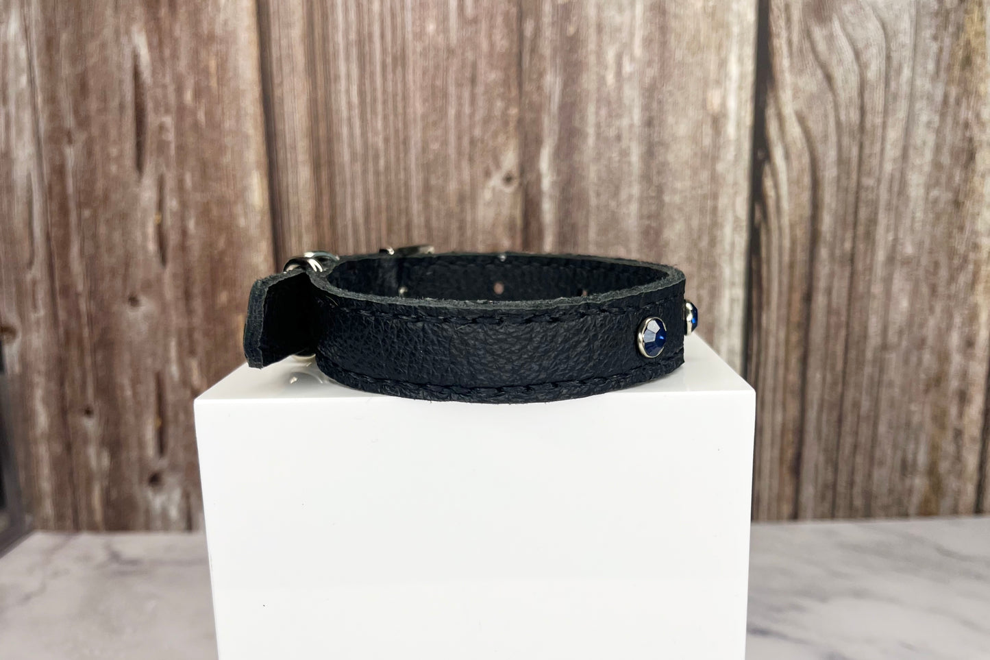 Small Black Collar with Midnight Blue Diamantes