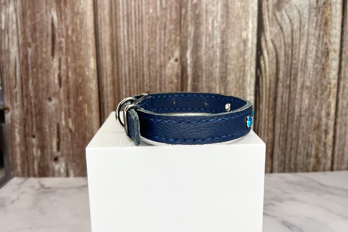 Small Navy Blue Collar with Turquoise Diamantes