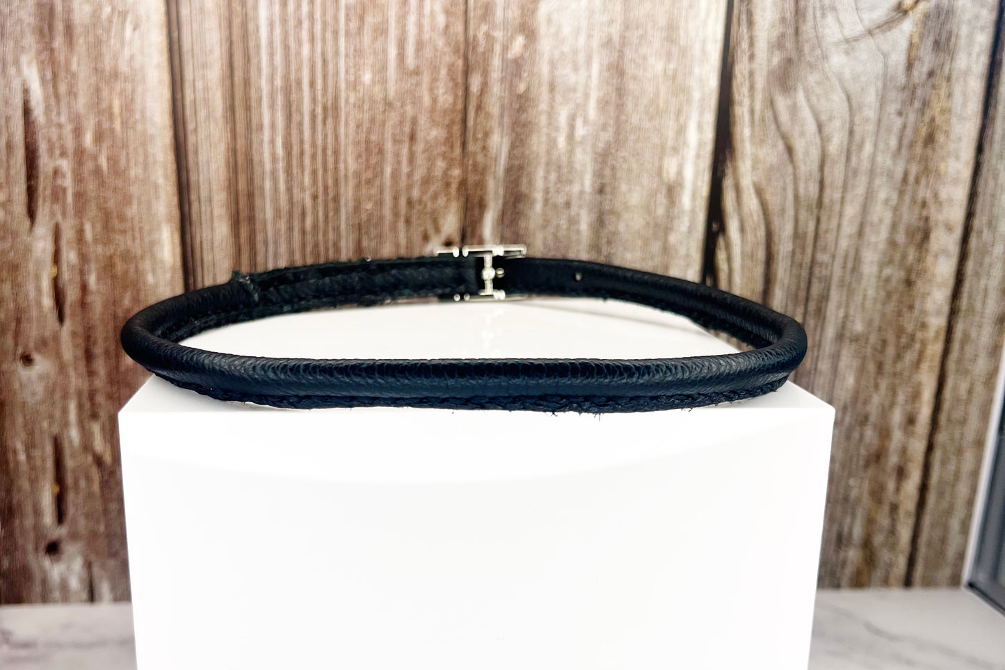 Thin Rolled Black Leather Dog Collar