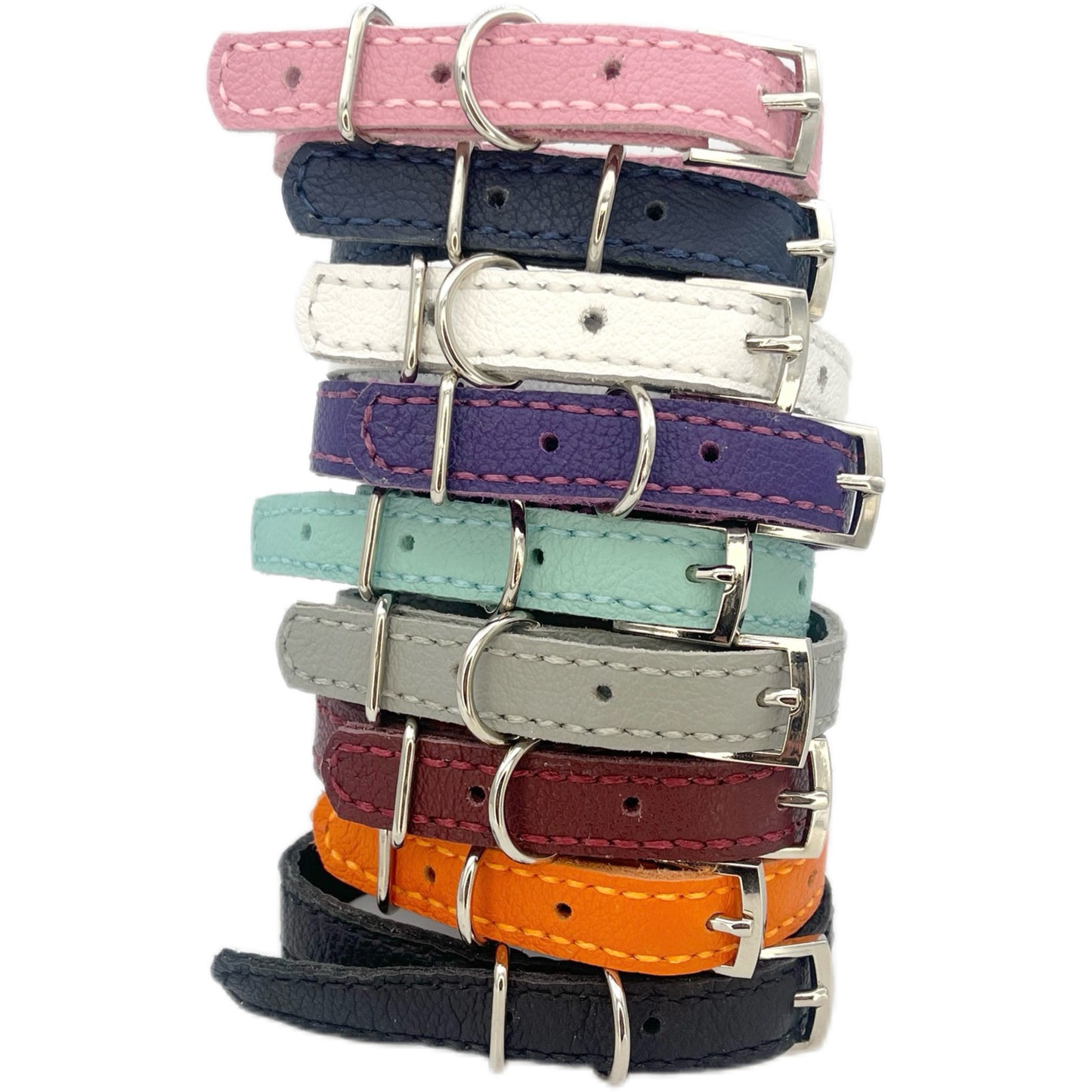 Large Navy Blue Leather Collar with Clear Gem rivets and Orange Stitching