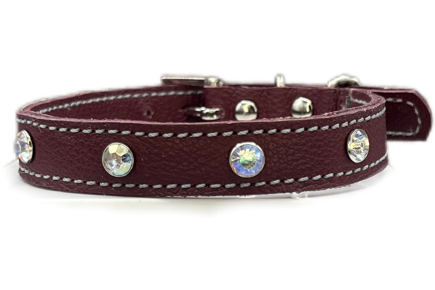 Small Red Leather Collar with AB Gem Rivets