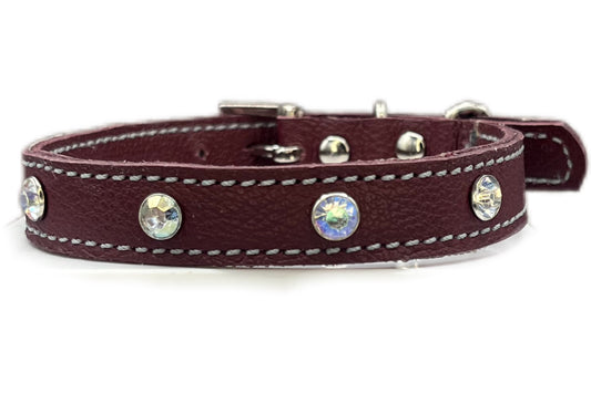 Small Red Leather Collar with AB Gem Rivets