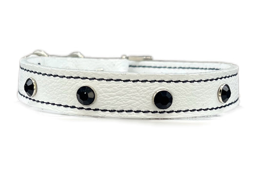 White Leather Collar with Black Rivets