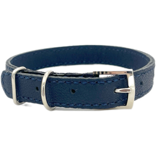Medium Navy Blue Leather Collar