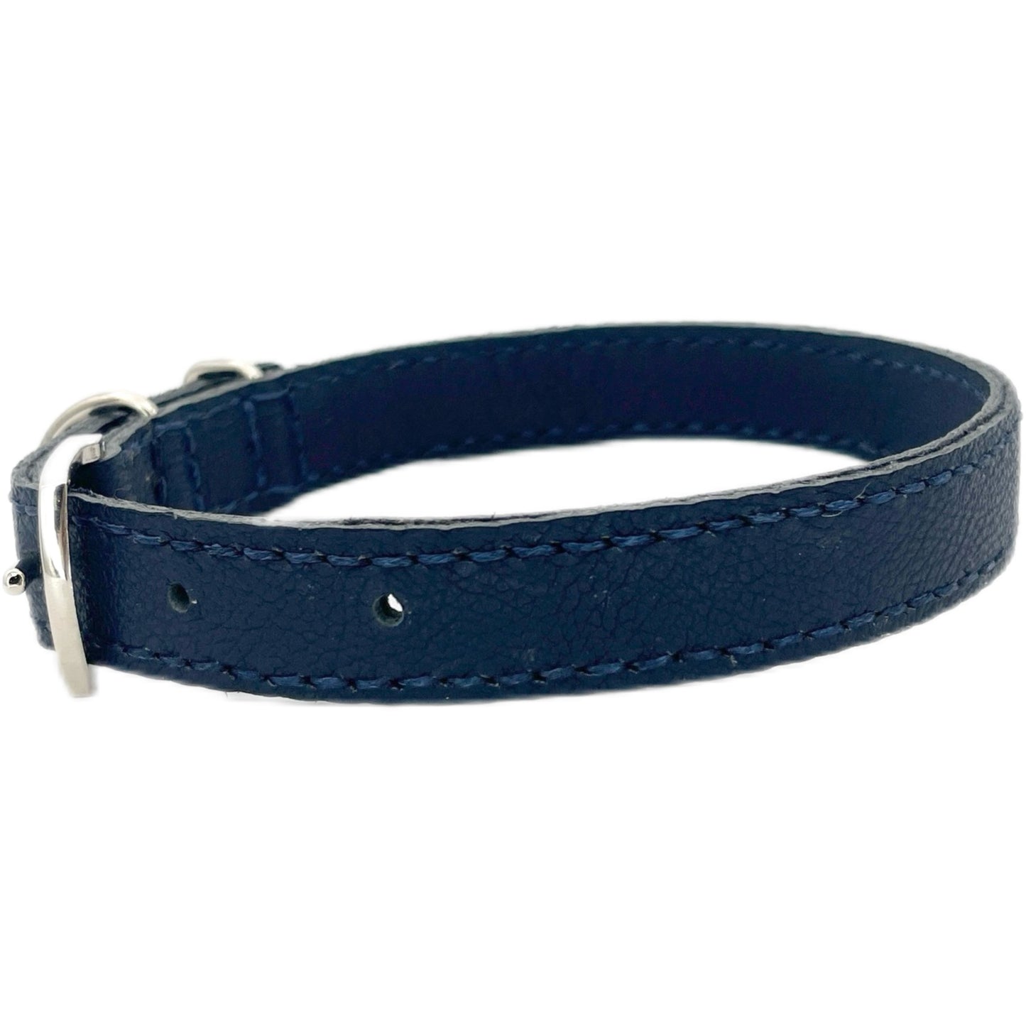 Medium Navy Blue Leather Collar