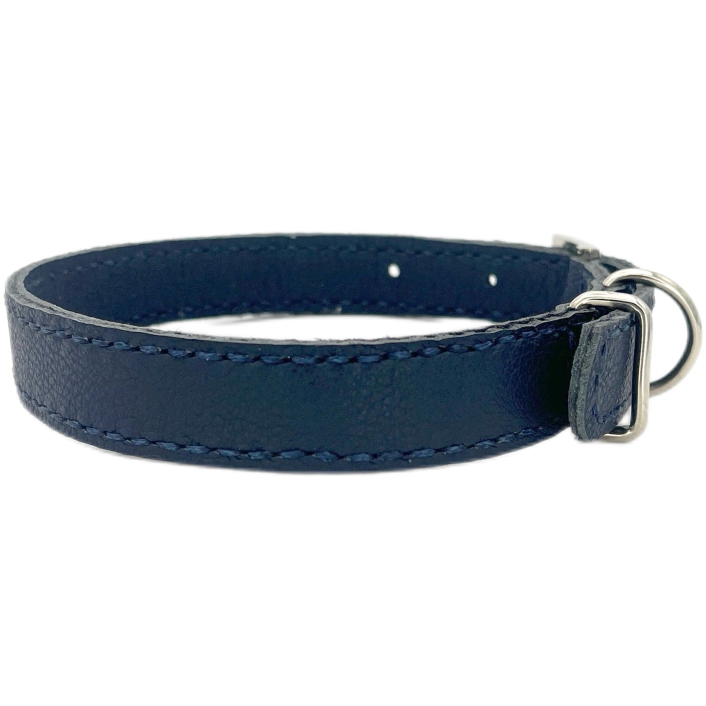 Medium Navy Blue Leather Collar