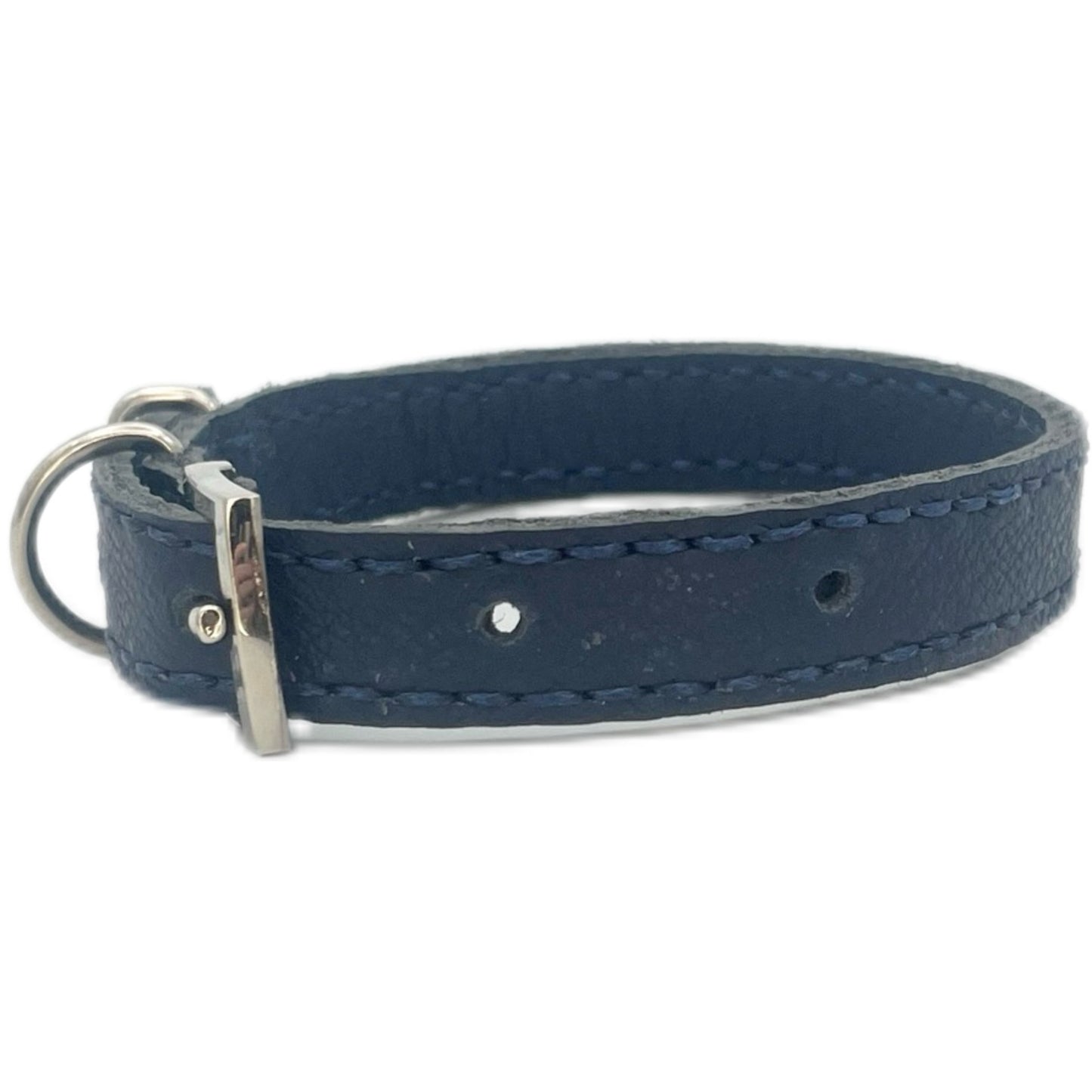Small Navy Blue Leather Collar